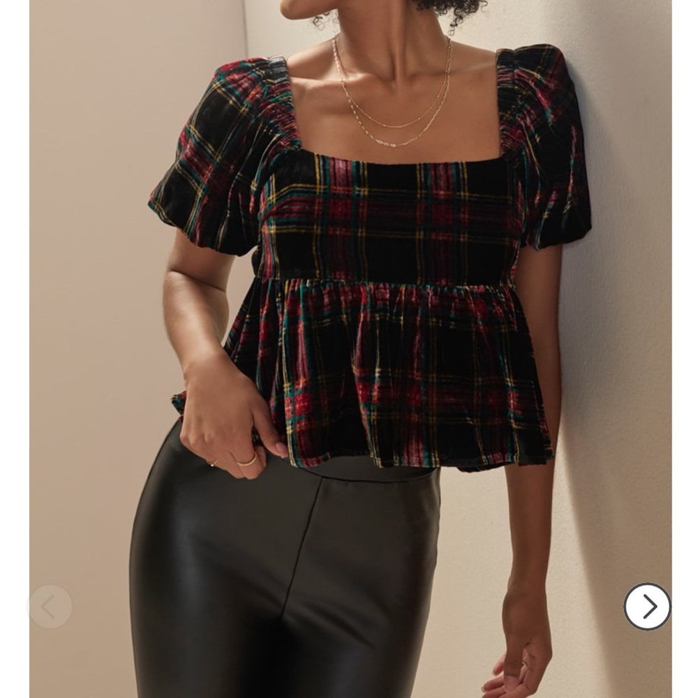 Francesca's Collections Black Plaid Blouse